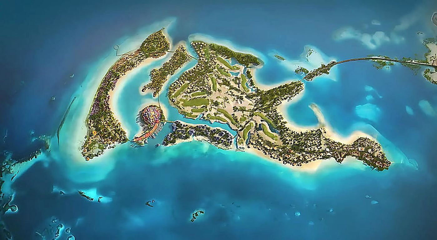 Aerial render of the Amaala coastline on the Red Sea, an AIM United infrastructure BIM project