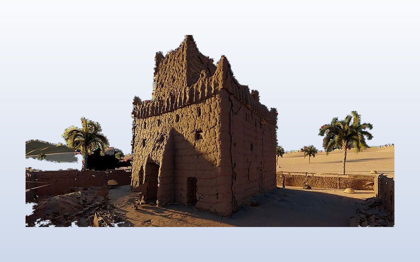 Coloured point cloud of a mud-brick tower house in Najran, scanned by AIM United