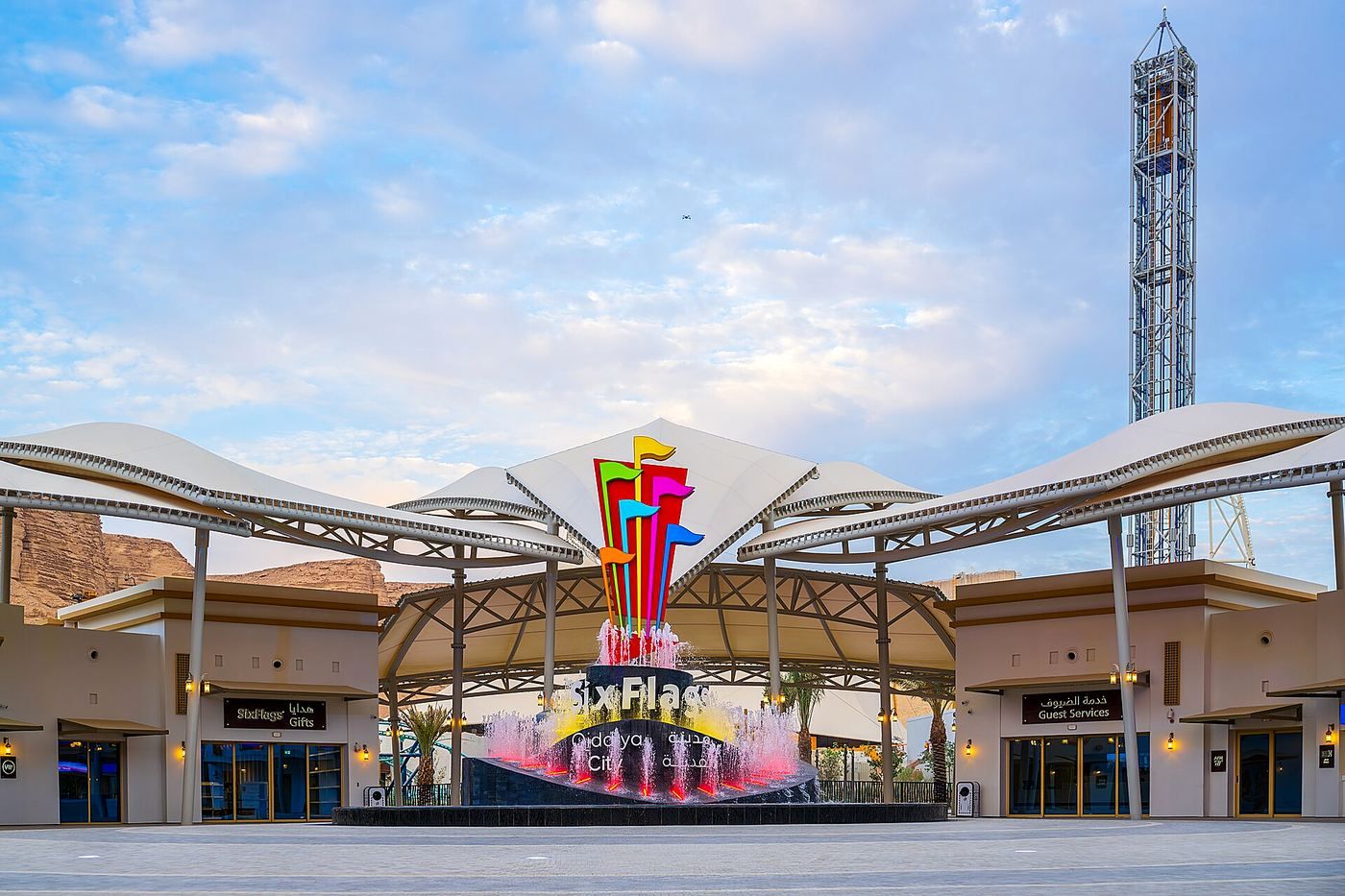 Entrance plaza of Six Flags Qiddiya City, where AIM United delivered MEP BIM coordination