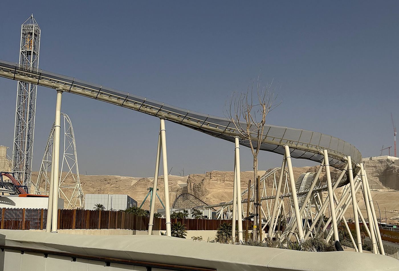 Steel ride structure and columns at Six Flags Qiddiya City, an AIM United MEP BIM project